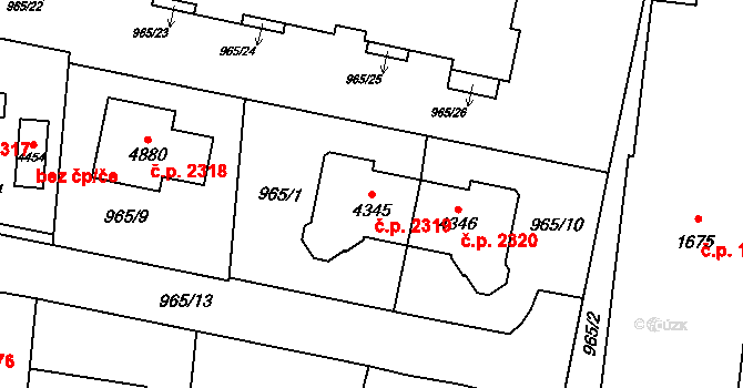 Rožnov pod Radhoštěm 2319 na parcele st. 4345 v KÚ Rožnov pod Radhoštěm, Katastrální mapa