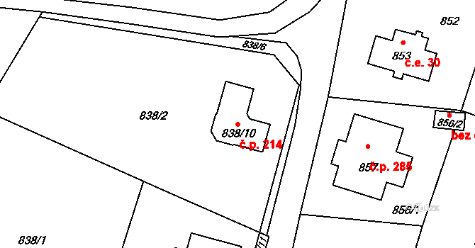 Rumburk 2-Horní Jindřichov 214, Rumburk na parcele st. 838/10 v KÚ Horní Jindřichov, Katastrální mapa