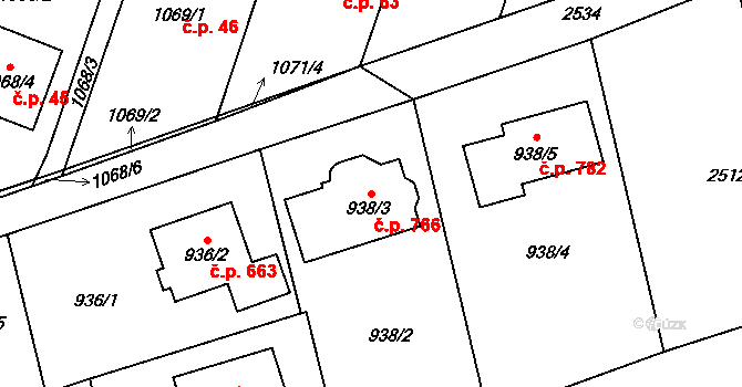 Štěpánkovice 766 na parcele st. 938/3 v KÚ Štěpánkovice, Katastrální mapa