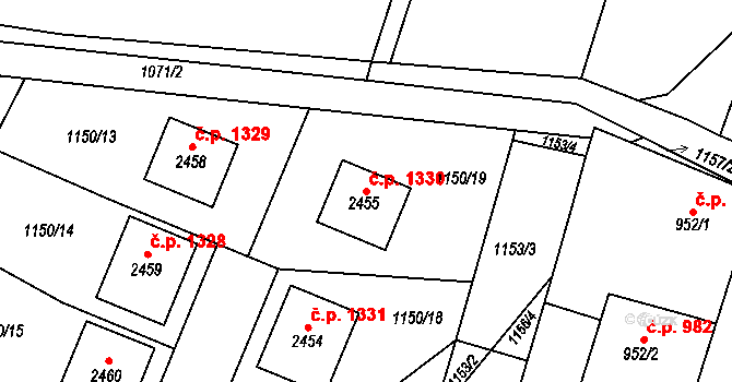 Třebechovice pod Orebem 1330 na parcele st. 2455 v KÚ Třebechovice pod Orebem, Katastrální mapa