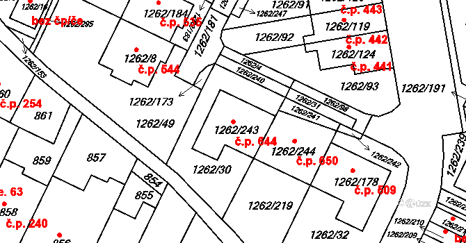 Soběšice 644, Brno na parcele st. 1262/243 v KÚ Soběšice, Katastrální mapa