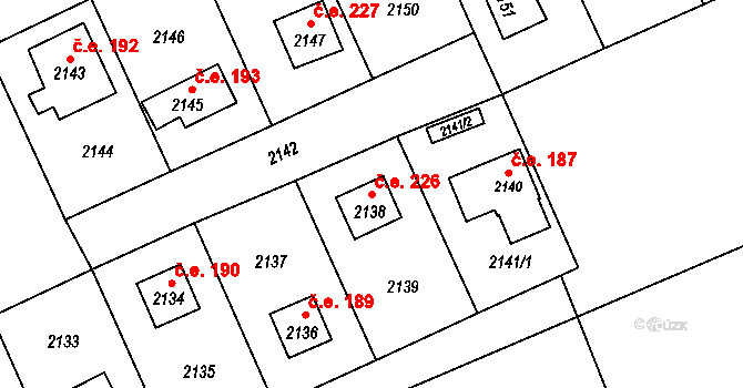 Hlubočky 226 na parcele st. 2138 v KÚ Hlubočky, Katastrální mapa