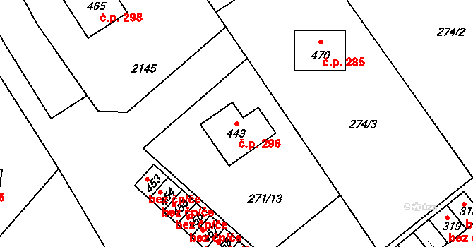 Jenišovice 296 na parcele st. 443 v KÚ Jenišovice u Jablonce nad Nisou, Katastrální mapa