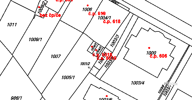 Kadaň 5519 na parcele st. 1004/3 v KÚ Kadaň, Katastrální mapa