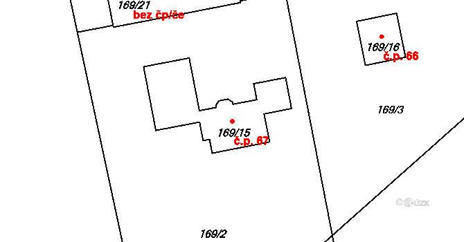 Myslinka 67 na parcele st. 169/15 v KÚ Myslinka, Katastrální mapa
