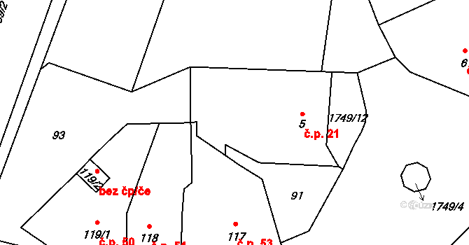 Olbramovice Ves 21, Olbramovice na parcele st. 5 v KÚ Olbramovice u Votic, Katastrální mapa