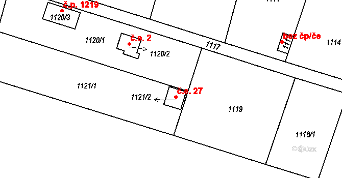 Nýřany 27 na parcele st. 1121/2 v KÚ Nýřany, Katastrální mapa