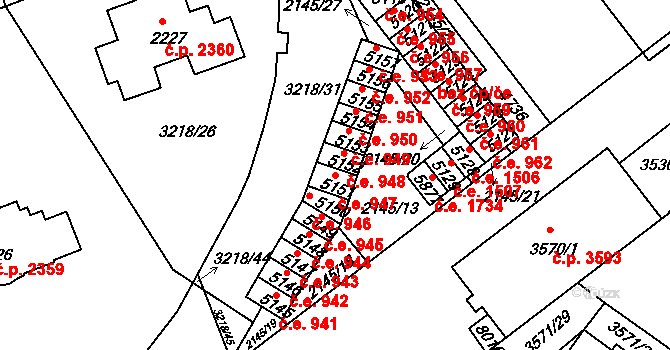 Hodonín 947 na parcele st. 5151 v KÚ Hodonín, Katastrální mapa