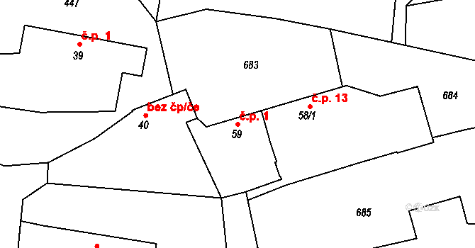 Obora u Cerhonic 1, Cerhonice na parcele st. 59 v KÚ Cerhonice, Katastrální mapa