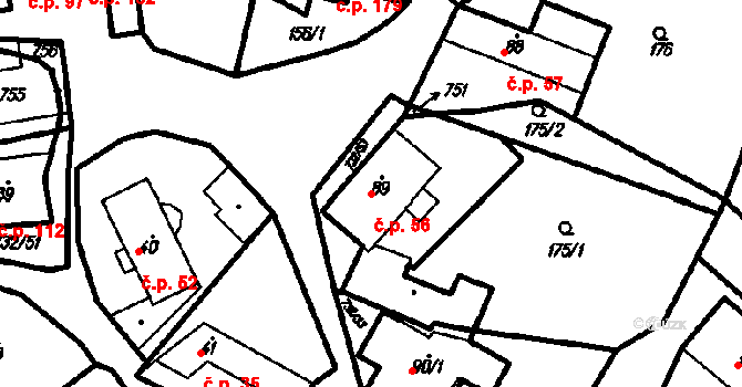Ruprechtov 56 na parcele st. 89 v KÚ Ruprechtov, Katastrální mapa