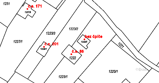 Želešice 42179947 na parcele st. 1223/5 v KÚ Želešice, Katastrální mapa