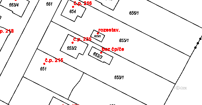 Boršov nad Vltavou 43360947 na parcele st. 653/3 v KÚ Boršov nad Vltavou, Katastrální mapa