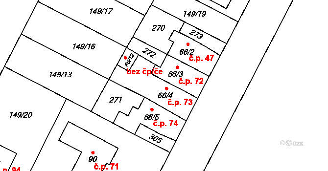 Milostovice 73, Opava na parcele st. 66/4 v KÚ Milostovice, Katastrální mapa