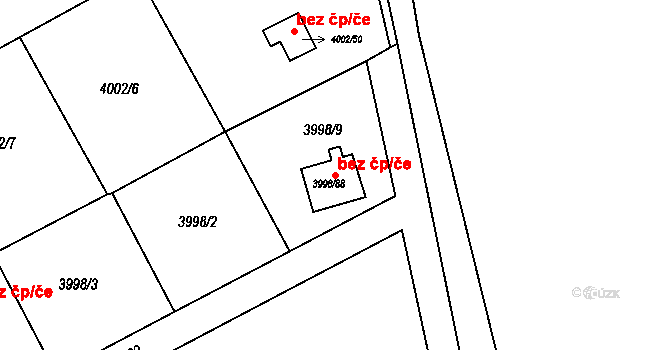 Těšovice 44390947 na parcele st. 3998/88 v KÚ Těšovice, Katastrální mapa