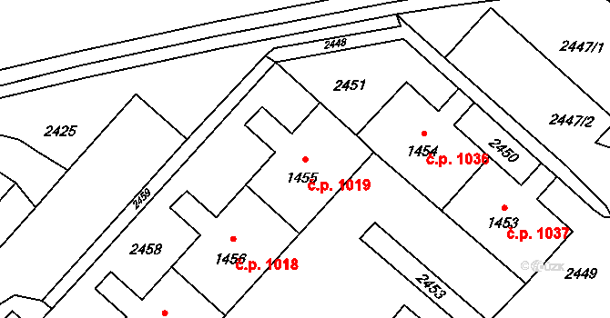 Kateřinky 1019, Opava na parcele st. 1455 v KÚ Kateřinky u Opavy, Katastrální mapa