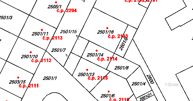 Předměstí 2114, Opava na parcele st. 2501/14 v KÚ Opava-Předměstí, Katastrální mapa