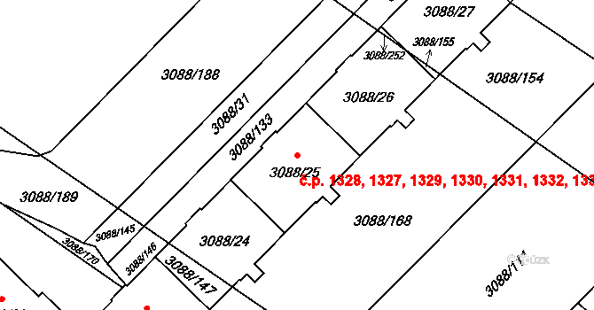 Hlučín 1327,1328,1329,1330, na parcele st. 3088/25 v KÚ Hlučín, Katastrální mapa