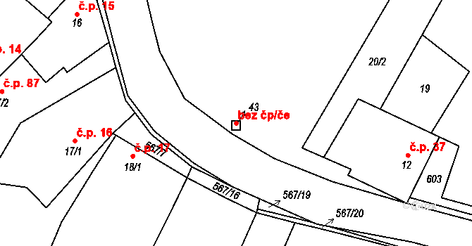 Neratovice 50123947 na parcele st. 43 v KÚ Korycany, Katastrální mapa