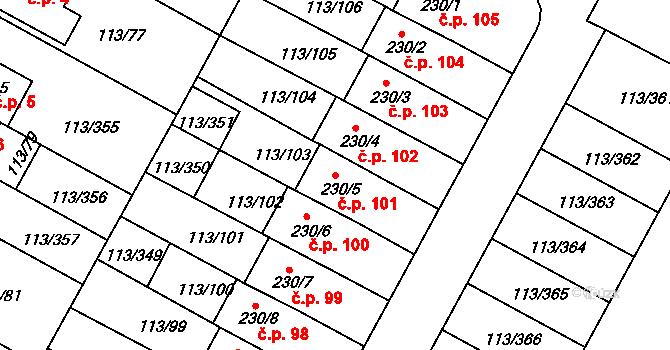 Čepirohy 101, Most na parcele st. 230/5 v KÚ Čepirohy, Katastrální mapa