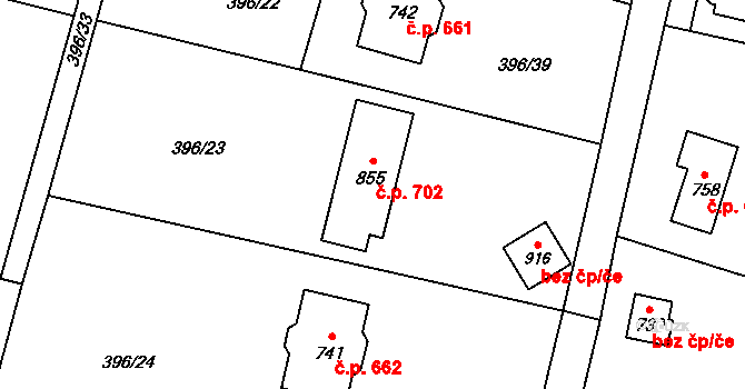 Solanec pod Soláněm 702, Hutisko-Solanec na parcele st. 855 v KÚ Solanec pod Soláněm, Katastrální mapa