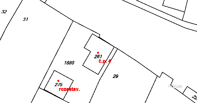 Čížov 4 na parcele st. 261 v KÚ Čížov u Jihlavy, Katastrální mapa