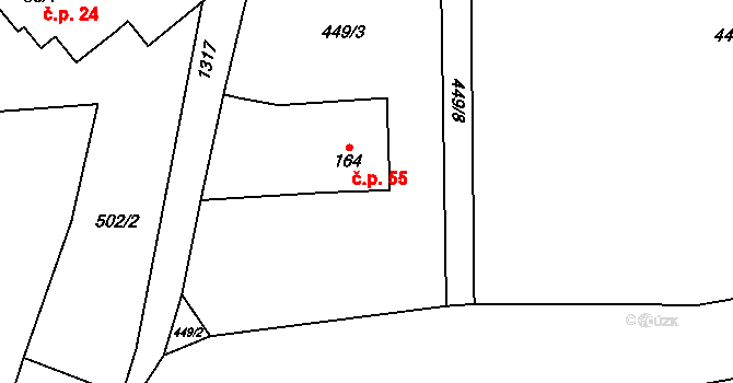 Švihov 55, Miřetice na parcele st. 164 v KÚ Švihov, Katastrální mapa