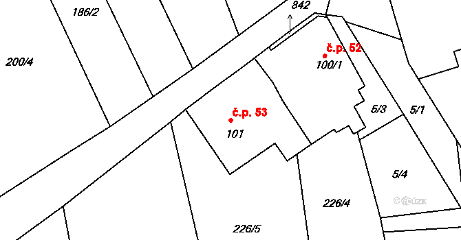 Bor u Chroustovic 53, Rosice na parcele st. 101 v KÚ Bor u Chroustovic, Katastrální mapa