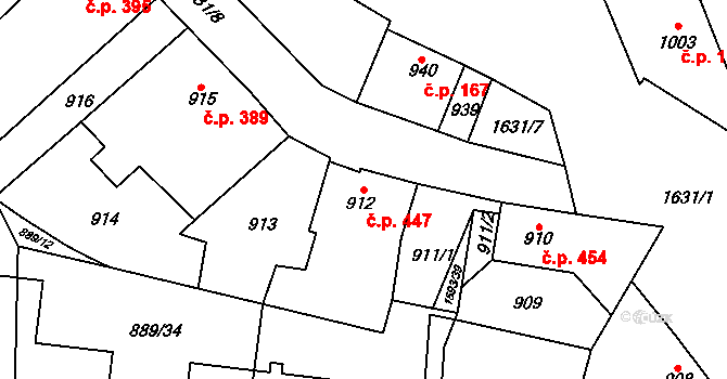 Drnovice 447 na parcele st. 912 v KÚ Drnovice u Vyškova, Katastrální mapa