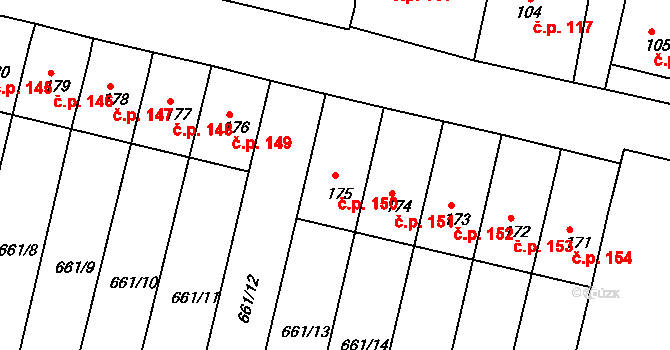 Smrkovice 150, Písek na parcele st. 175 v KÚ Smrkovice, Katastrální mapa