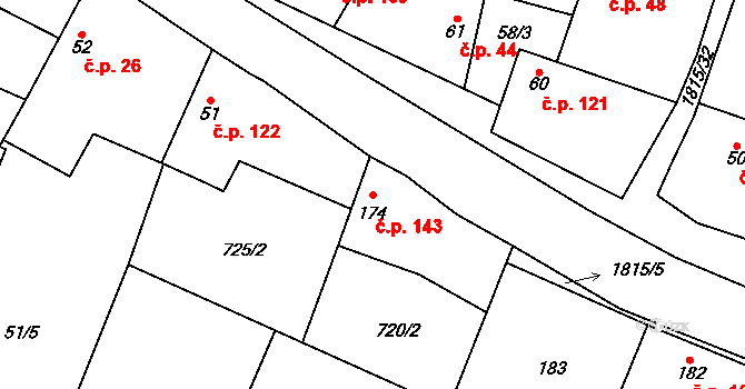 Cítov 143 na parcele st. 174 v KÚ Cítov, Katastrální mapa