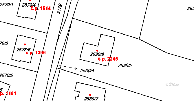 Bolevec 2245, Plzeň na parcele st. 2530/8 v KÚ Bolevec, Katastrální mapa