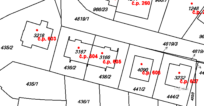Týnské Předměstí 605, Domažlice na parcele st. 3166 v KÚ Domažlice, Katastrální mapa