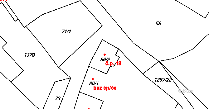 Hrádek 18 na parcele st. 86/2 v KÚ Hrádek u Sušice, Katastrální mapa
