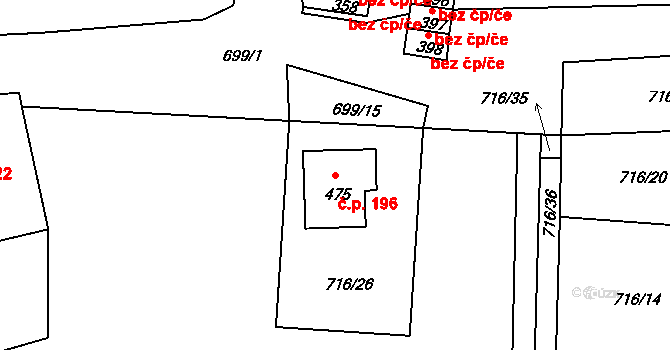 Dolní Kamenice 196, Česká Kamenice na parcele st. 475 v KÚ Dolní Kamenice, Katastrální mapa