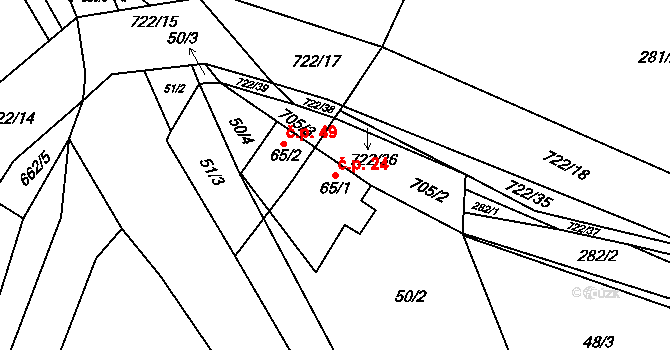 Kunice 24 na parcele st. 65/1 v KÚ Kunice, Katastrální mapa