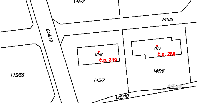 Libeř 319 na parcele st. 668 v KÚ Libeř, Katastrální mapa