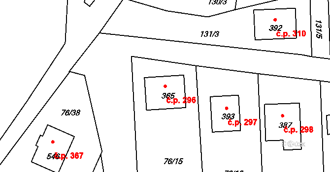 Lhenice 296 na parcele st. 365 v KÚ Lhenice, Katastrální mapa