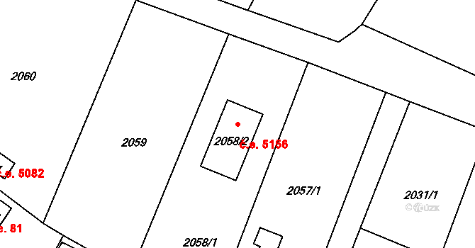 Lovosice 5156 na parcele st. 2058/2 v KÚ Lovosice, Katastrální mapa