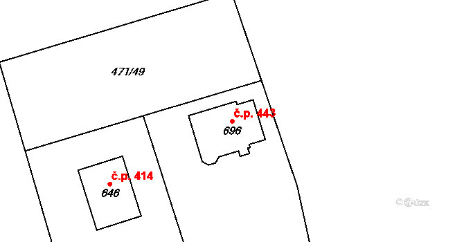 Krauzovna 443, Kly na parcele st. 696 v KÚ Kly, Katastrální mapa
