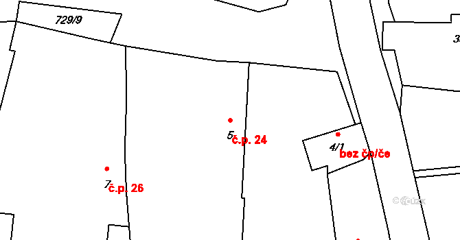 Malměřice 24, Blatno na parcele st. 5 v KÚ Malměřice, Katastrální mapa