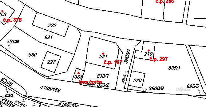 Libouchec 187 na parcele st. 221 v KÚ Libouchec, Katastrální mapa