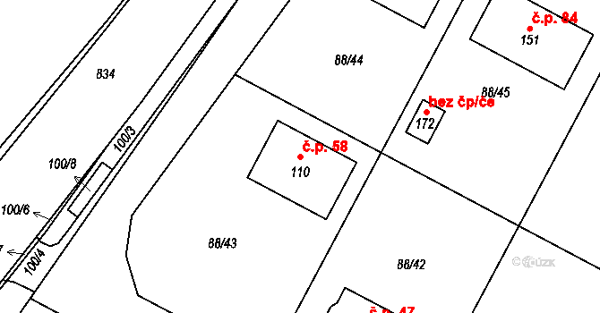 Popice 58, Jihlava na parcele st. 110 v KÚ Popice u Jihlavy, Katastrální mapa