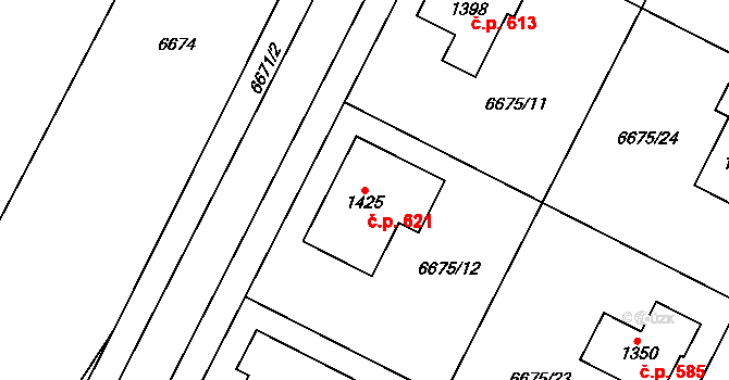Březí 621 na parcele st. 1425 v KÚ Březí u Mikulova, Katastrální mapa