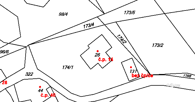 Bohdašín 14, Červený Kostelec na parcele st. 26 v KÚ Bohdašín nad Olešnicí, Katastrální mapa