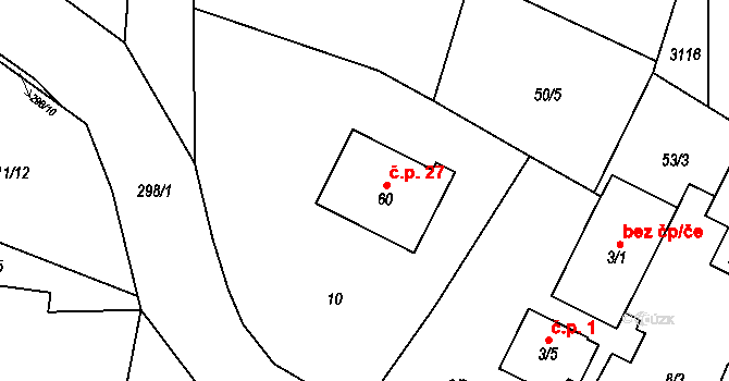 Hřibiny 27, Hřibiny-Ledská na parcele st. 60 v KÚ Hřibiny, Katastrální mapa