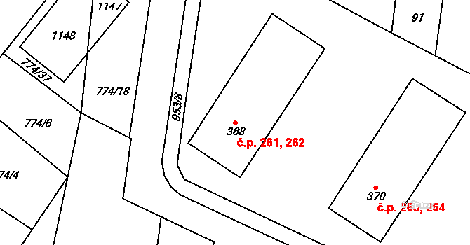 Rokytnice v Orlických horách 261,262 na parcele st. 368 v KÚ Rokytnice v Orlických horách, Katastrální mapa