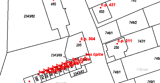 Křepice 304 na parcele st. 205 v KÚ Křepice u Hustopečí, Katastrální mapa