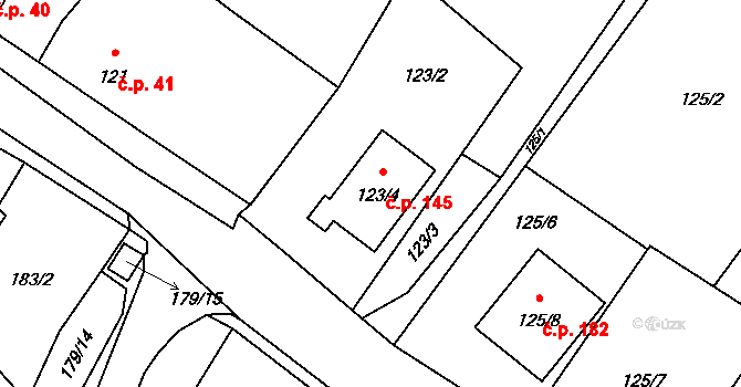 Těšetice 145 na parcele st. 123/4 v KÚ Těšetice u Znojma, Katastrální mapa