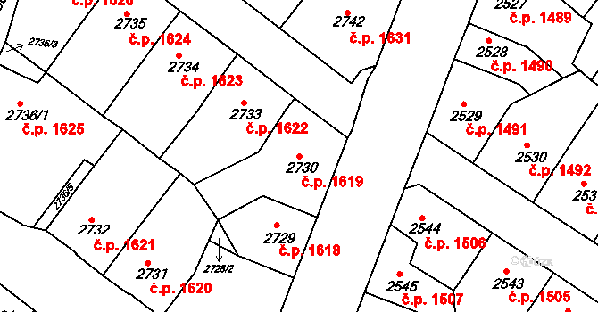 Znojmo 1619 na parcele st. 2730 v KÚ Znojmo-město, Katastrální mapa
