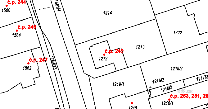Moravský Krumlov 249 na parcele st. 1212 v KÚ Moravský Krumlov, Katastrální mapa